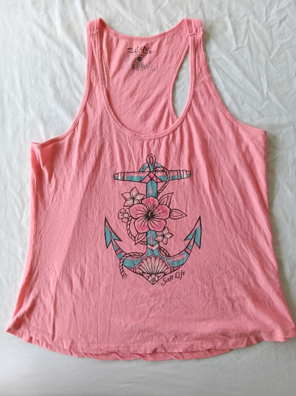 Salt Life Pink Anchor Floral Tank with Teal Accents